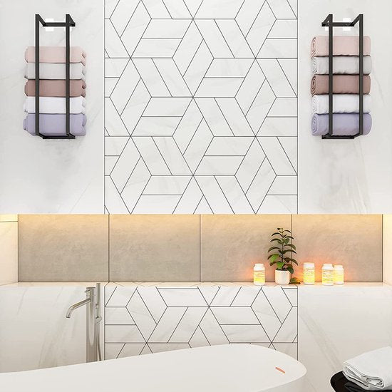 Metalen Handdoekhouder Badkamer - 4 Haakjes - Zwart