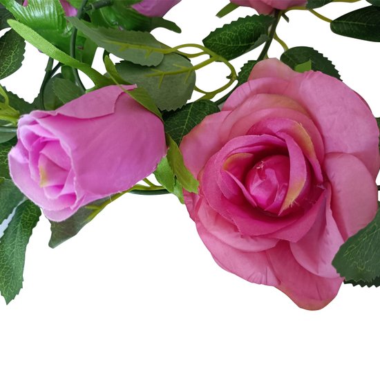2 Stuks Klimop Slinger met grote rozen kunstbloem -2 meter lang-decoratieve slinger-Bloemenkrans-pink