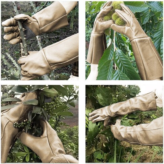 Waterafstotende Lederen Tuinhandschoenen met Extra Lange Manchetten - Ultieme Bescherming en Comfort voor Tuinieren-Maat M