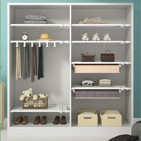 TDR - Verstelbaar opbergrek Uitschuifbare separatorplank, plankkastorganizer, voor kledingkast, kast, boekenkast Compartiment verzamelen-73cm tot 130cm-wit