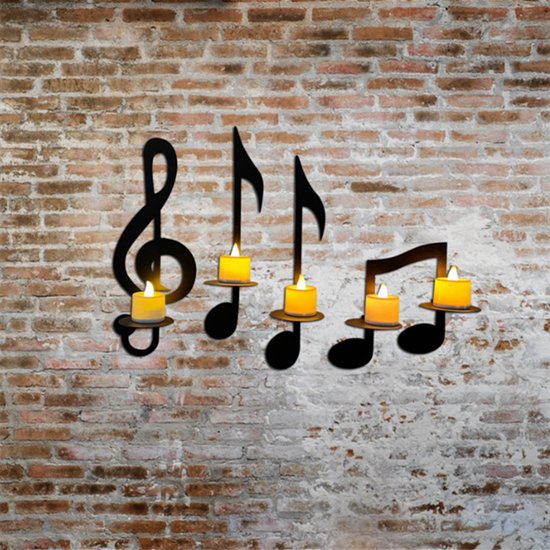 4-delige Muzieknoot Theelichthouder - Inklapbaar Zwart