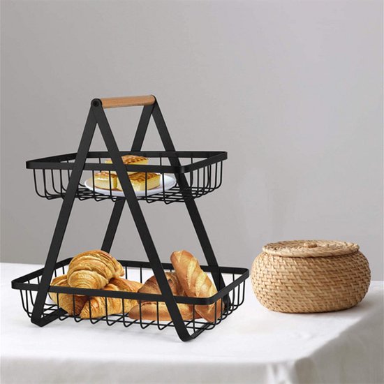 Stijlvolle 2-laagse Fruitschaal – Ruimtebesparend en Modern Ontwerp voor een Trendy Keuken