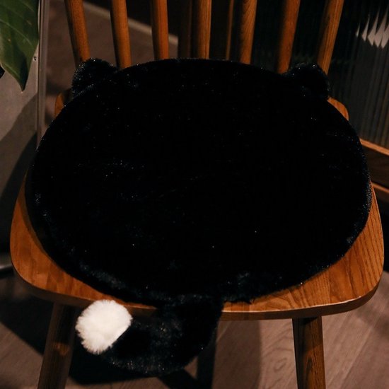 Rond Kussen Kat – 40×40 cm – Zwart Pluche Kussentje