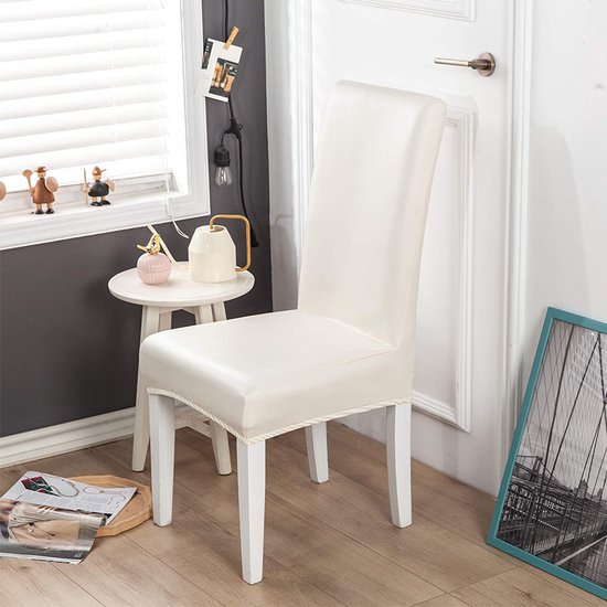 2 Stuks Stoelhoezen Eetkamerstoelen Stretch- imitatie leer-Waterdicht--cream