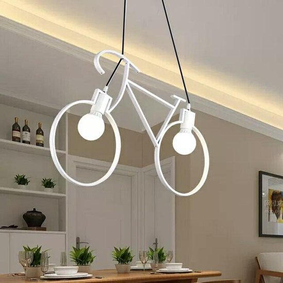 Elegante hanglamp in Fietsdesign. - fitting voor E27 - hoogwaardig ijzer - 62x36cm - vintage - wit