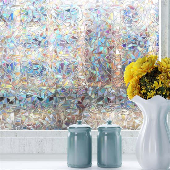 Statische lijmvrije glasfolie 3D schaal-Anti inkijk-Zelfklevend- Zonwerend-Regenboog- 90x200CM