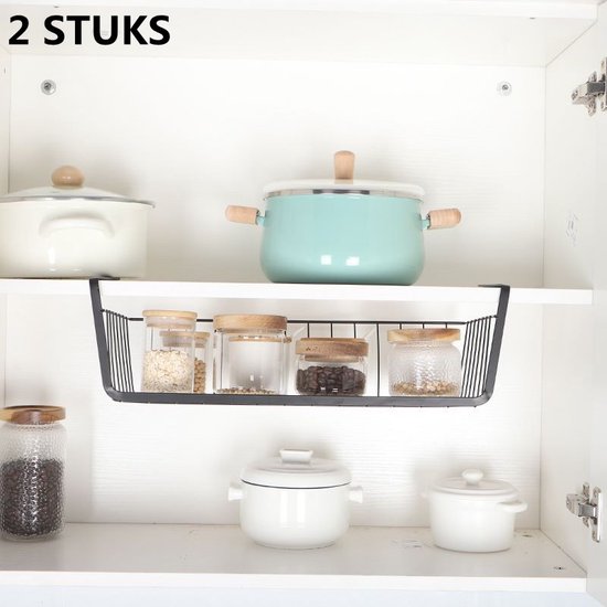2 stuks Multifunctionele Hangmand - Extra Opbergruimte voor Onder Planken 40*23*13.5cm-zwart