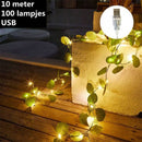 LED eucalyptus wijnstok lichtsnoer USB 10m 100 lampjes