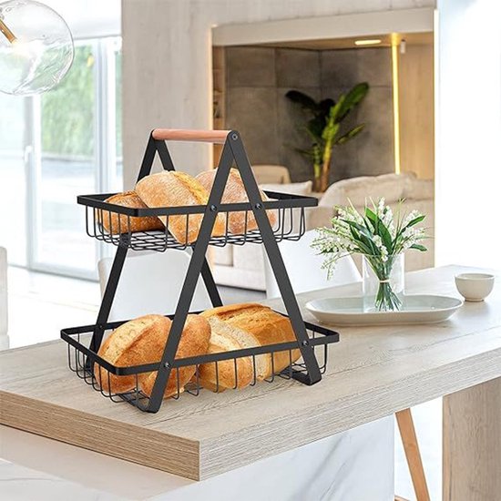 2-laagse Fruitschaal – Ruimtebesparend Modern Design voor Ke