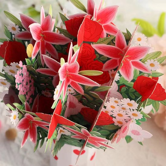 Betoverende 3D Pop-up Bloemenkaart - Een Magische Bloemenpracht-Compleet met Boodschapskaartje