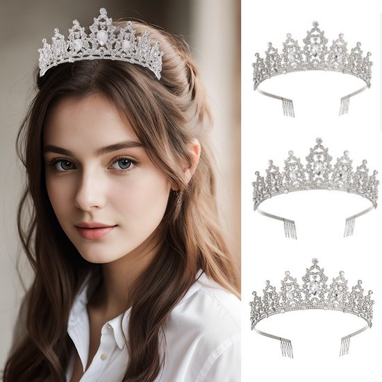 Elegante Zilver-Witte Kroon met Waterdiamanten voor Feesten