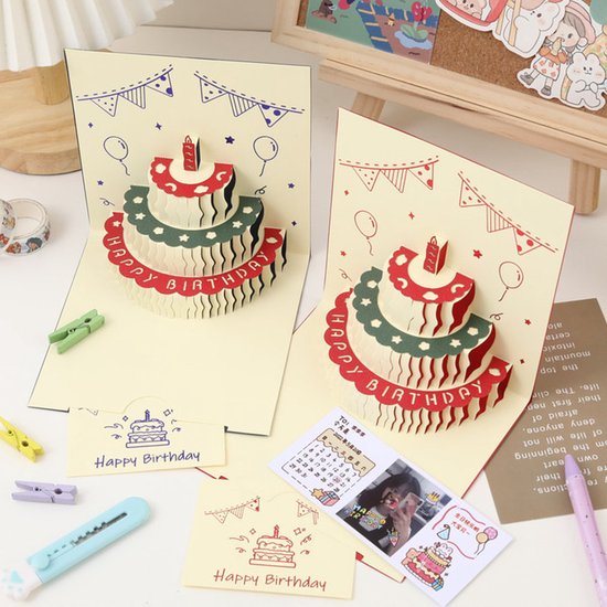 Unikorf 3D pop-up verjaardagskaart: taart&opname 14.4x14.4cm