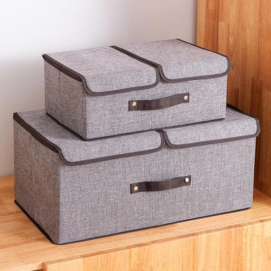 2 Stuks opvouwbare opbergbox - 2 vakken (midden stuk is verwijderbaar) - Stevig duurvast materiaal - 50 * 30 * 25cm - grijs