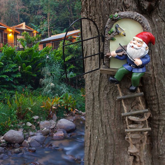 Kabouter met Viool - Duurzame Tuin Hanger met Nachtglow