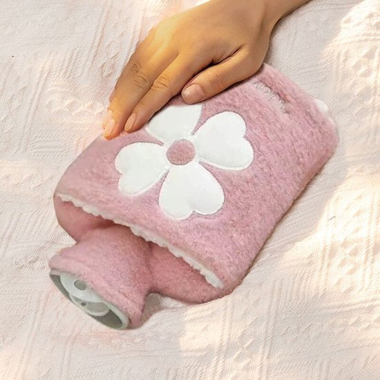 Warmwaterkruik met Bloemvorm en Zachte Pluche Hoes – 2-in-1 Ontwerp voor Warmte en Koude Compressen - Roze - 1000ml