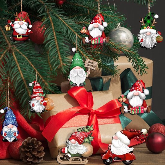24-delige Luxe Houten Kerstkabouters/kersthangers– Unieke Hangdecoratie voor Kerstboom en Cadeaus