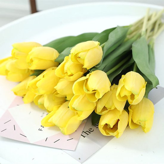 10 stuks kunsttulpen realistisch geel - duurzaam