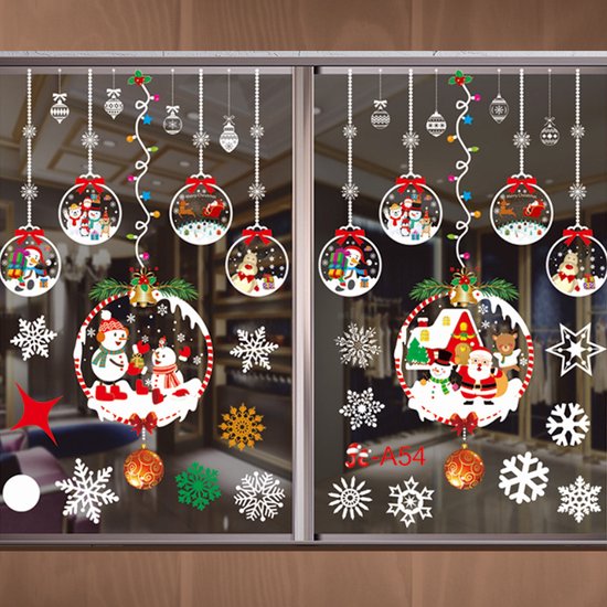 Kerst Raamstickers met Sneeuwvlokken en Kerstballen - Herbruikbaar en Statisch-35.5*50cm