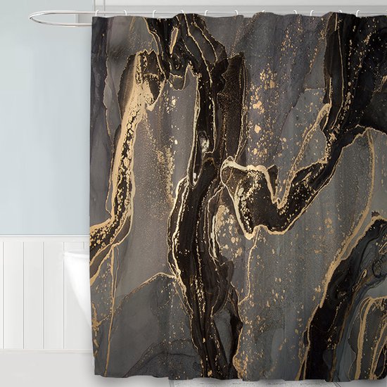 Unikorf Waterdicht Marmer Douchegordijn Zwart/Goud