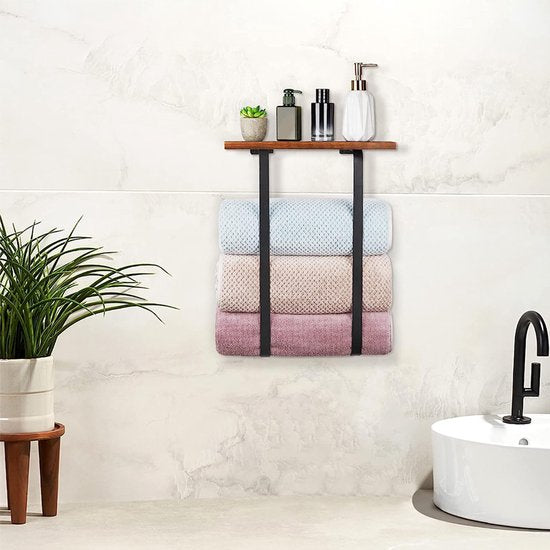 Handdoekrek met Houten Plank -Combineer Stijl en Functionaliteit-zwart