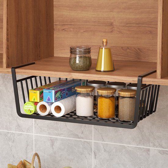 2 stuks Multifunctionele Hangmand - Extra Opbergruimte voor Onder Planken 40*23*13.5cm-zwart