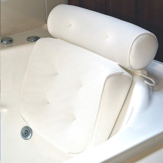 Ultiem Comfort Badkussen met 3D Air-mesh-technologie en 6 Krachtige Zuignappen - Luxe Ondersteuning voor Nek, Hoofd, Rug en Schouders in de Badkuip 36*32*8cm-wit
