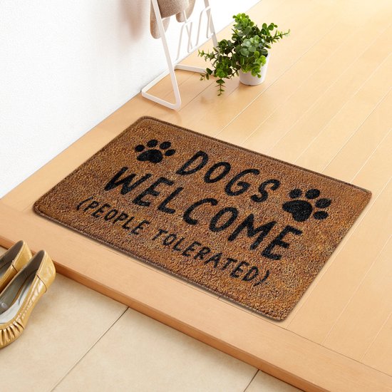Humoristische en Absorberende Deurmat voor Hondenliefhebbers -"DOGS WELCOME (PEOPLE TOLERATED)"-Droogloopmat binnen 48*81cm