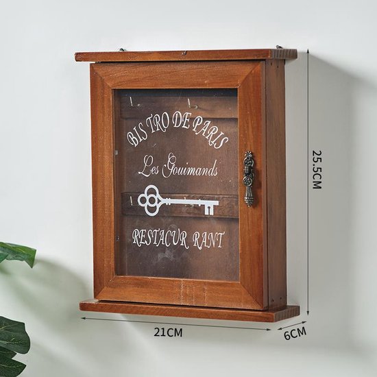 Massief Houten Sleutelkastje 21x25,5x6 cm Wandmontage Vintag