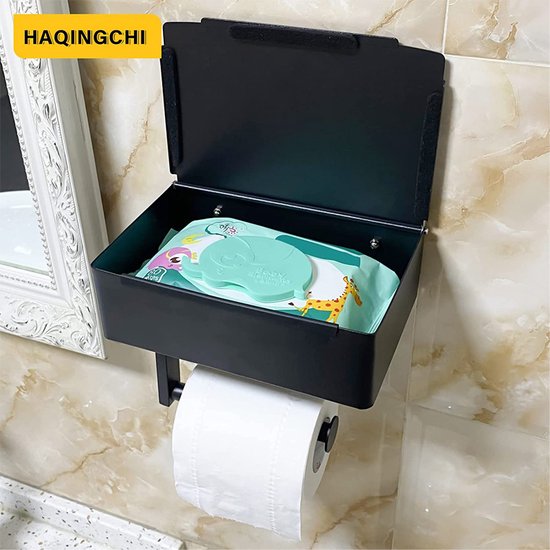3-in-1 Zelfklevende RVS Toiletrolhouder met Plankje Zwart