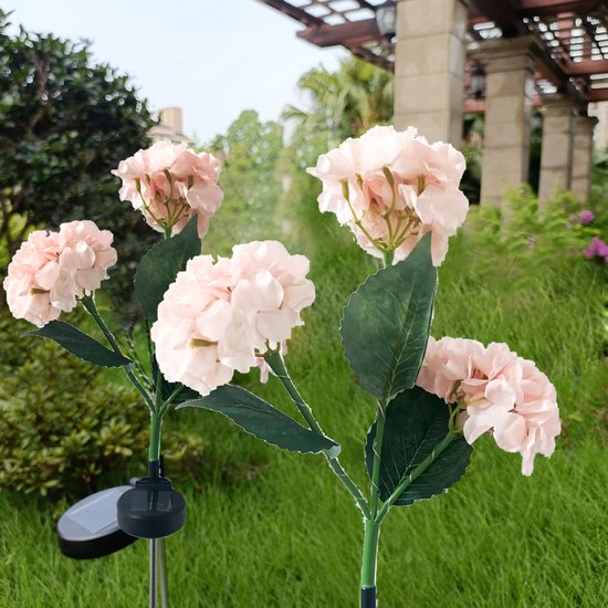 zonne-energie Hortensia Terraslamp voor Sfeervolle Buitenverlichting -Met dag en nacht sensor-IP55-75,5 cm hoog-roze