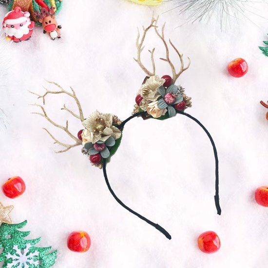 Prachtige Handgemaakte kerst Haarband met Bloemen- en Bessenboomtakken - Perfect voor Feestelijke Gelegenheden