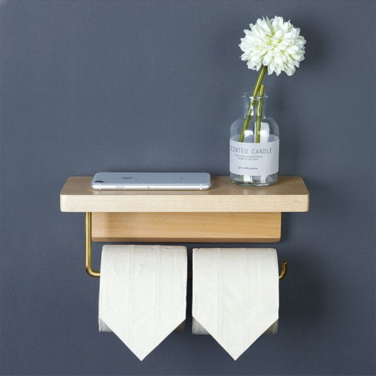 Luxe Zelfklevende Toiletrolhouder met Telefoonplankje - Goud