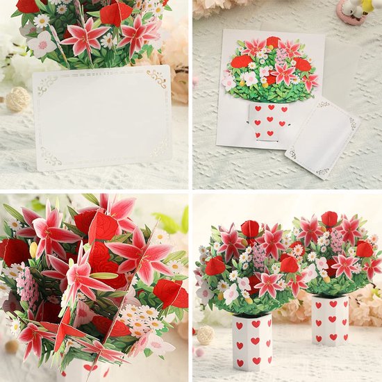 Betoverende 3D Pop-up Bloemenkaart - Een Magische Bloemenpracht-Compleet met Boodschapskaartje