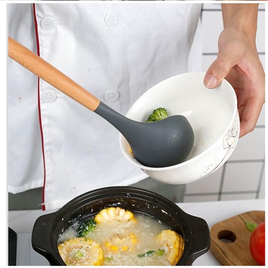 TDR - Kookgerei set met Houder 11-delig - Hout met Siliconen