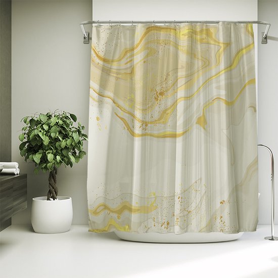 Unikorf waterdicht douchegordijn 180x200 - marmer, wit/goud