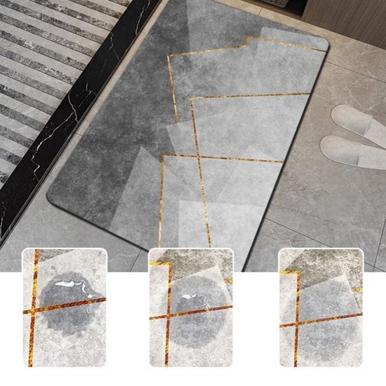 Luxueuze Antislip Badmat – Waterabsorberend & Snel Droog – Stijlvol Geometrisch Design – Veilig en Comfortabel – 60x90cm – Donkergrijs