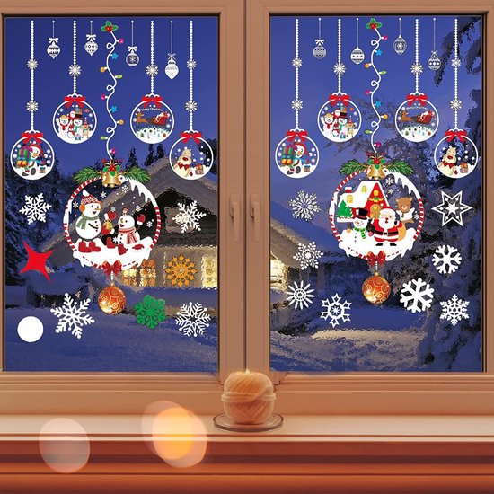 Kerst Raamstickers met Sneeuwvlokken en Kerstballen - Herbruikbaar en Statisch-35.5*50cm