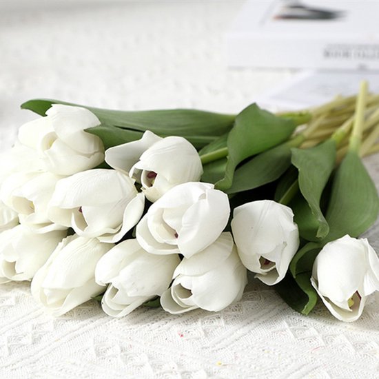 Merkloos 10 Kunst Tulpen - Realistisch, Duurzaam & Wit