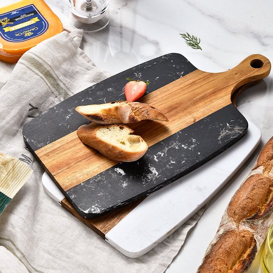 Luxe Marmer & Houten Snijplank met Handvat - Zwart 34,9x18,5