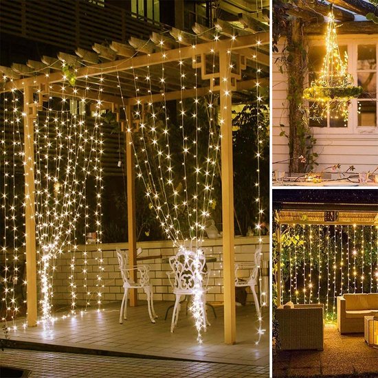 LED Lichtgordijn Sfeerverlichting - Kerstverlichting - USB - Incl. Afstandsbediening - 3X3 Meter - Warm Wit - Sfeerverlichting voor Binnen en Buiten - 300 LEDs