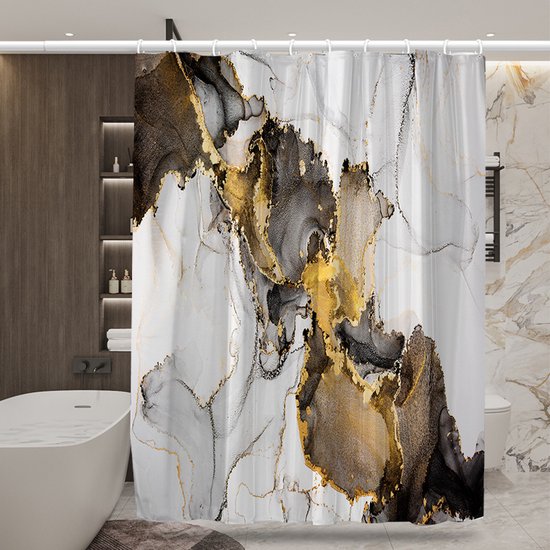 Waterdicht douchegordijn met abstract marmeren patroon - Luxe Uitstraling, Uitstekende Waterbestendigheid - Hoogwaardig, Extra Dik, Gemakkelijk te Installeren-zwart/wit