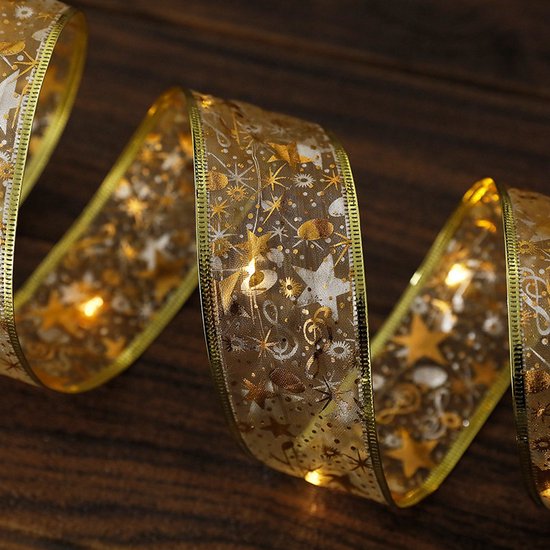2 Stuks LED Kerstboom Licht Lint- 2m 20 Lichtjes-werkt op Batterij(incl. Batterijen) -kerstdecoratie-warm wit licht-goud