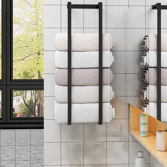 Metalen Handdoekhouder Badkamer - 4 Haakjes - Zwart