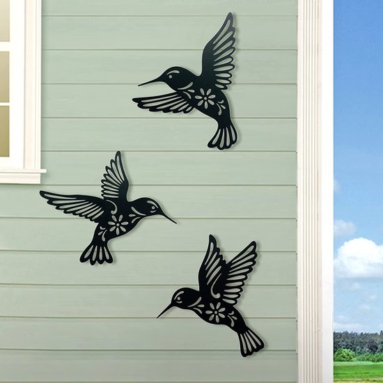 Kolibrie Wanddecoratie Metaal – Set van 3 – Zwart Smeedijzer