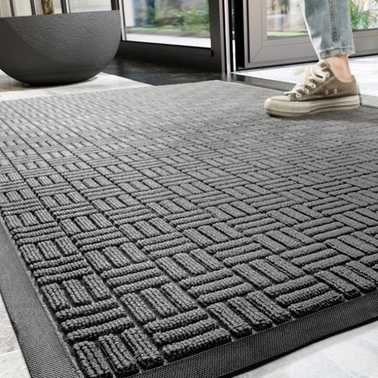 Geruit antislip deurmat droogloopmat 60x90 cm donkergrijs
