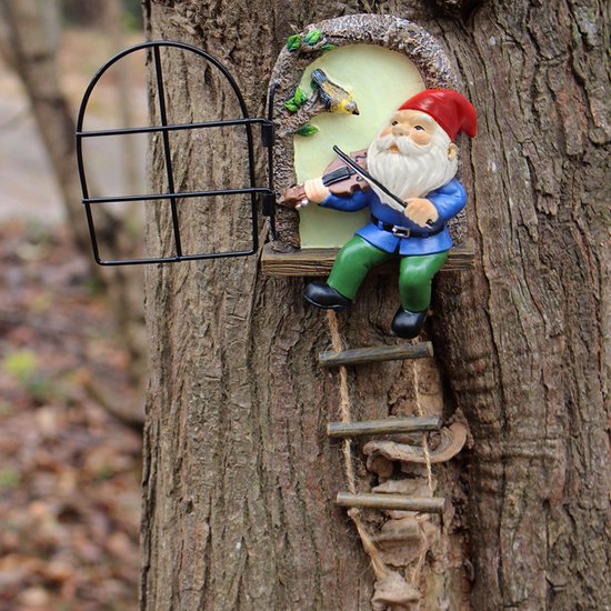 Betoverende Kabouter met Viool - Duurzame Tuin Hanger met Nachtglow-13,8 cm Hoog