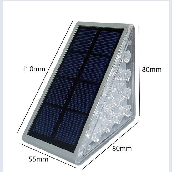 2 stuks Solar Trapverlichting Driehoekig 13 LED – Warm Licht – 2 stuks – Aluminium – Weerbestendig – Energiezuinig