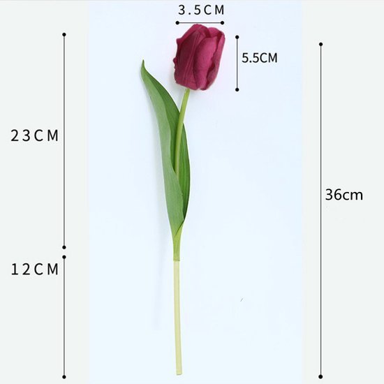 10x Realistische Rozerode Kunsttulpen - Duurzaam & Onderhoud