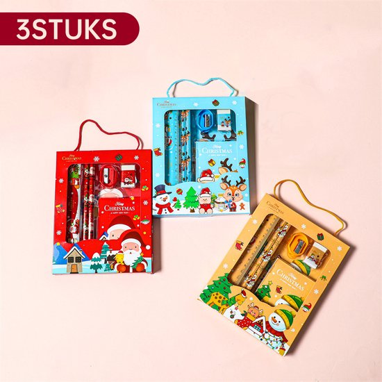 3 stuks Kerstcadeauset voor Kinderen - Feestelijke Schrijfwaren Giftbox met Kerstdesign