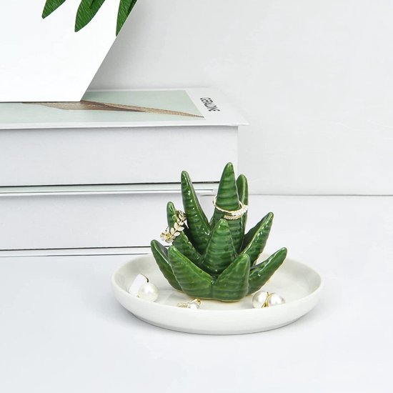 Set van 2 Keramische Cactus Ringhouders Groen/Wit